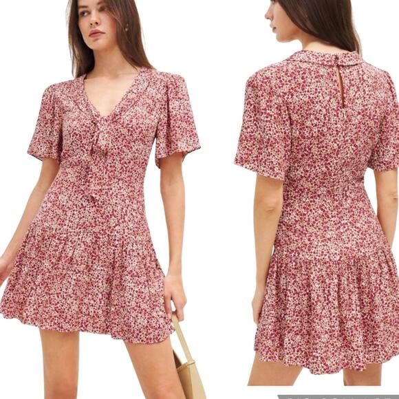 Reformation Adelina Floral Mini Dress Drop Waist V-Neck Ditsy Floral Size 2 - Picture 15 of 15